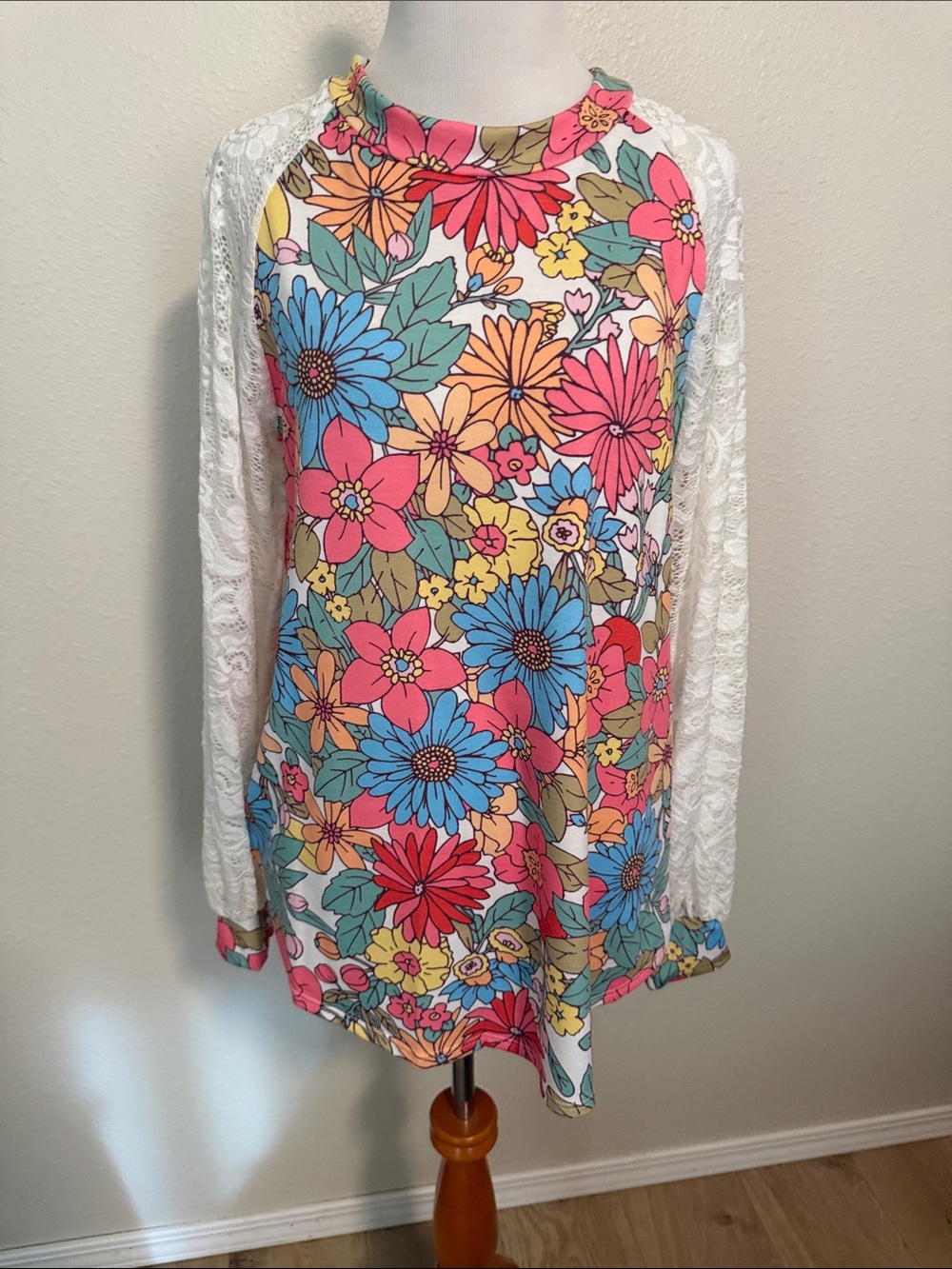 Lovely Melody Floral Raglan Tunic in Pink, Blue, Yellow